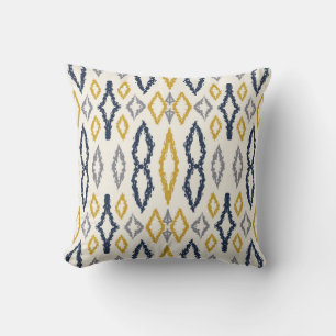 Almofada Padrão Branco Amarelo Azul Ikat marroquino