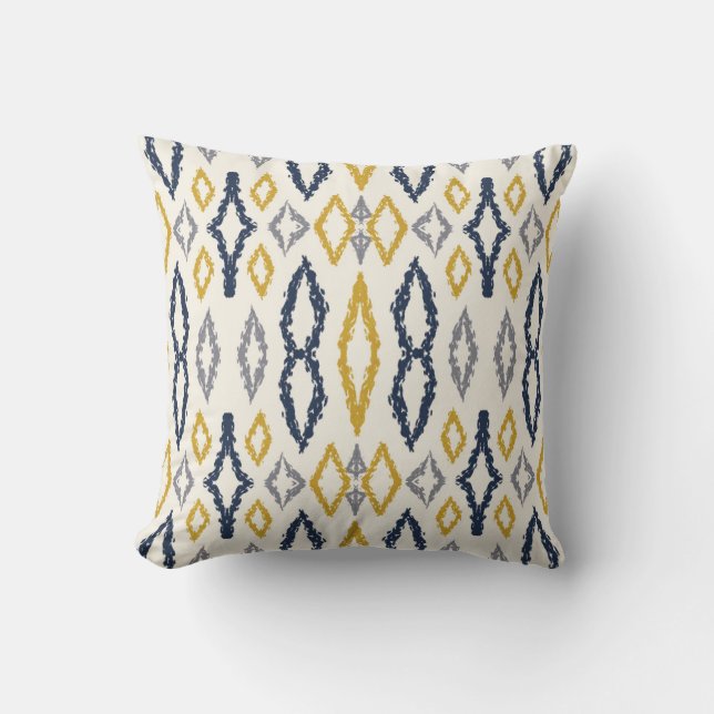 Almofada Padrão Branco Amarelo Azul Ikat marroquino (Frente)