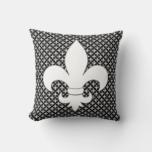 Almofada Padrão Branco e Preto do Fleur de Lis