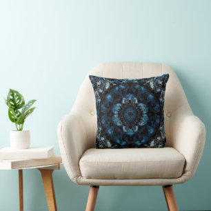 Almofada Padrão caleidoscópico simétrico de Mandala Azul