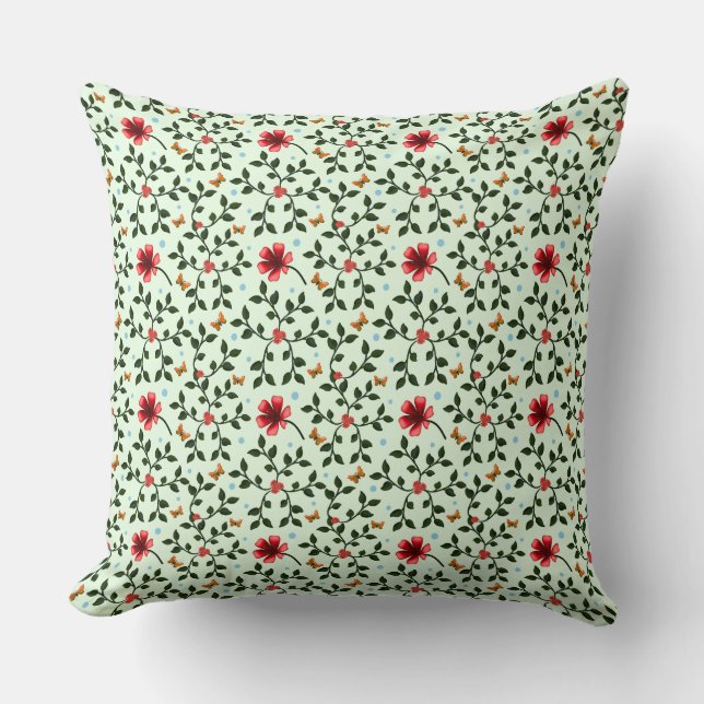 Almofada Padrão caprichoso de flores folclóricas borboleta  (Frente)