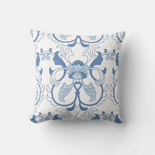Almofada Padrão cerâmico chinês azul e branco