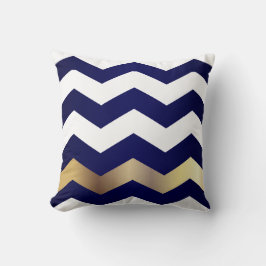 Almofada Padrão Chevron branco e Dourado no Marinho azul