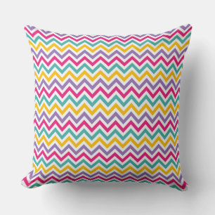 Almofada Padrão Chevron com Faixa Azul e Roxa