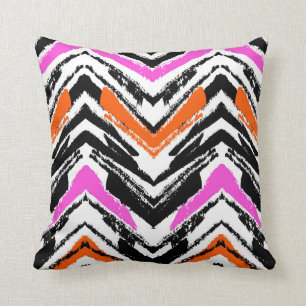 Almofada Padrão Chevron Preto, Laranja E Rosa Desenhado À