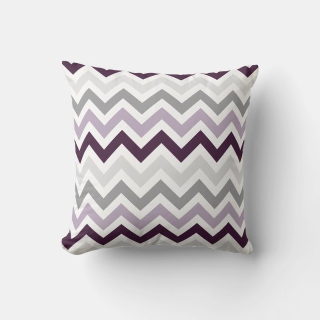 Almofada Padrão Chevron Zigzag da Cinza de ameixa (Frente)