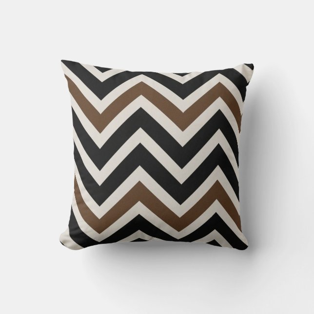 Almofada Padrão Chic Black White Brown Chevron Zig Zag (Frente)