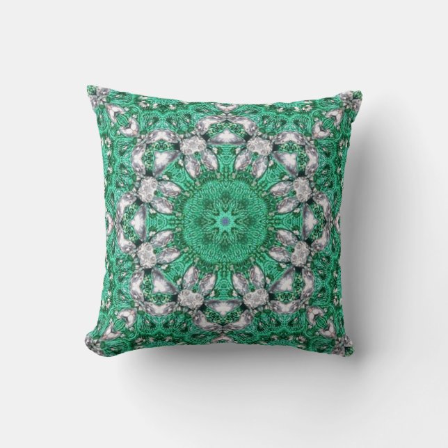 Almofada padrão chic bohemian emerald green mandala (Frente)