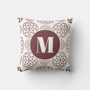 Almofada Padrão Circular Maroon Elegante Personalizado Mono