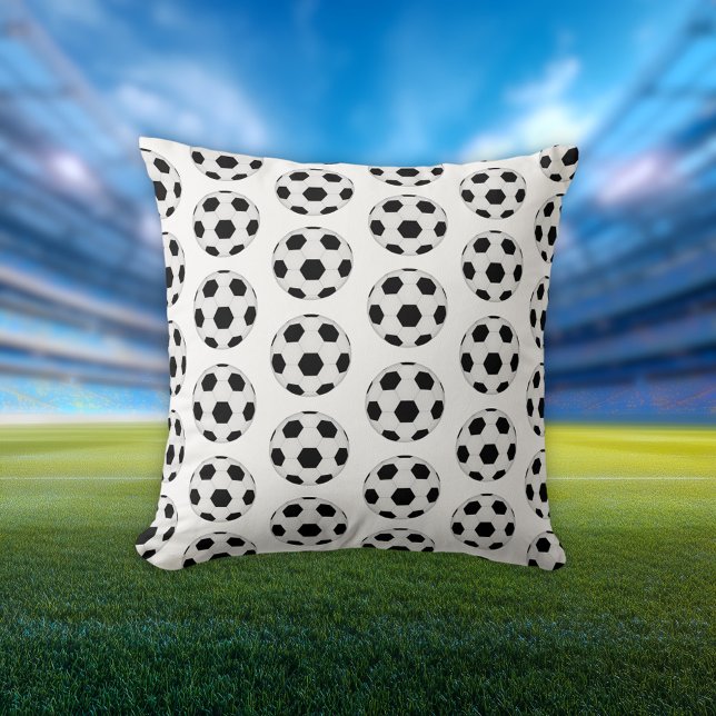 Almofada Padrão Clássico de Bola de Futebol Preto e Branco (Criador carregado)