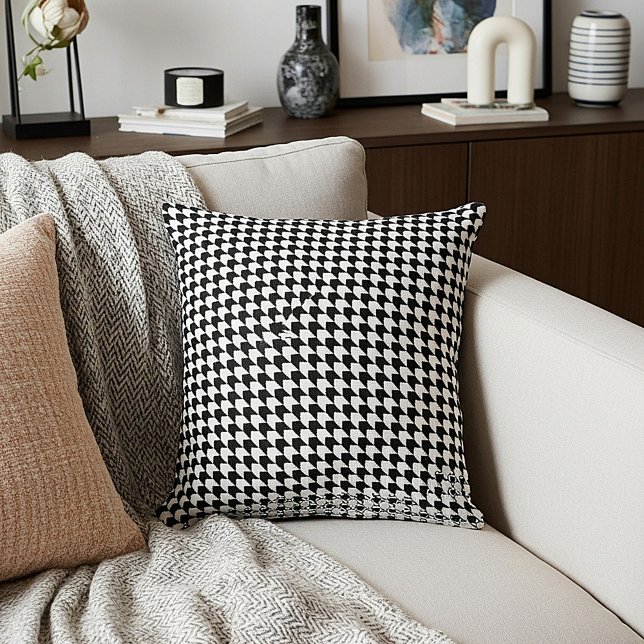 Almofada Padrão clássico de houndstooth preto (Criador carregado)