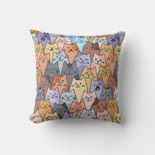 Almofada Padrão Colorido de Gatos Fofos Multidão Rosto de G