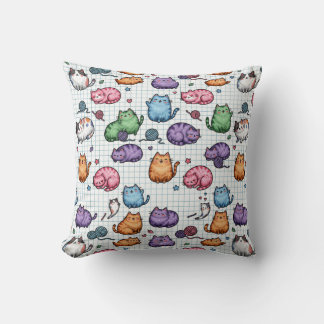 Almofada Padrão Colorido de Gatos Gorduchos Kawaii em Papel
