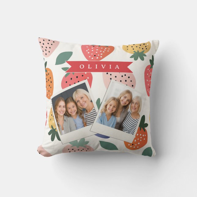 Almofada Padrão Colorido de Morango de Verão Personalizado (Frente)