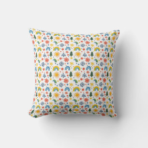 Almofada Padrão colorido de reprodução com arco-íris e flor