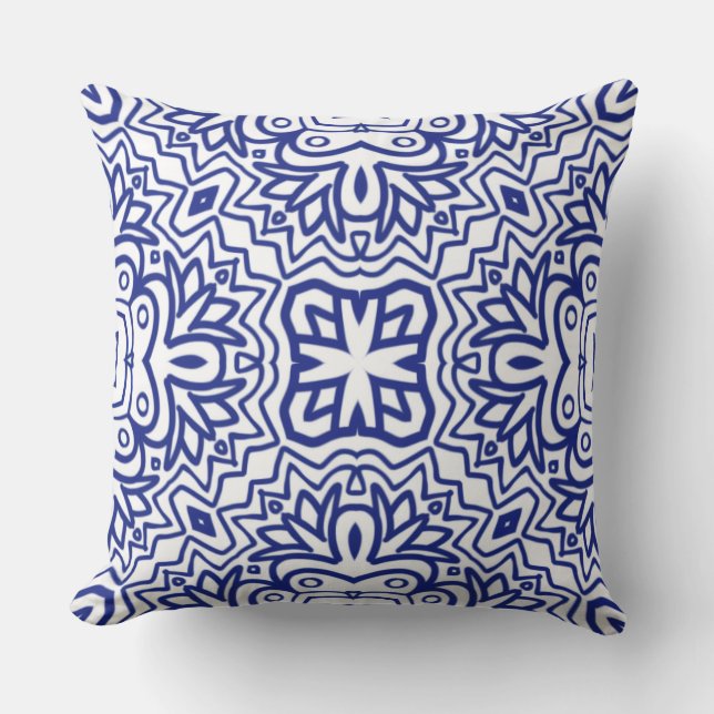 Almofada Padrão Com Azul no Branco (Frente)