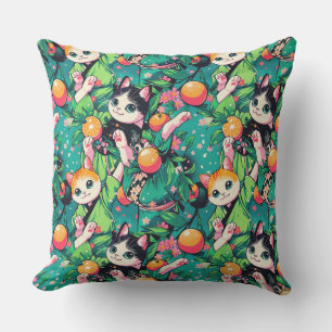 Almofada Padrão com gatos kawaii dançantes bonitos em kimon