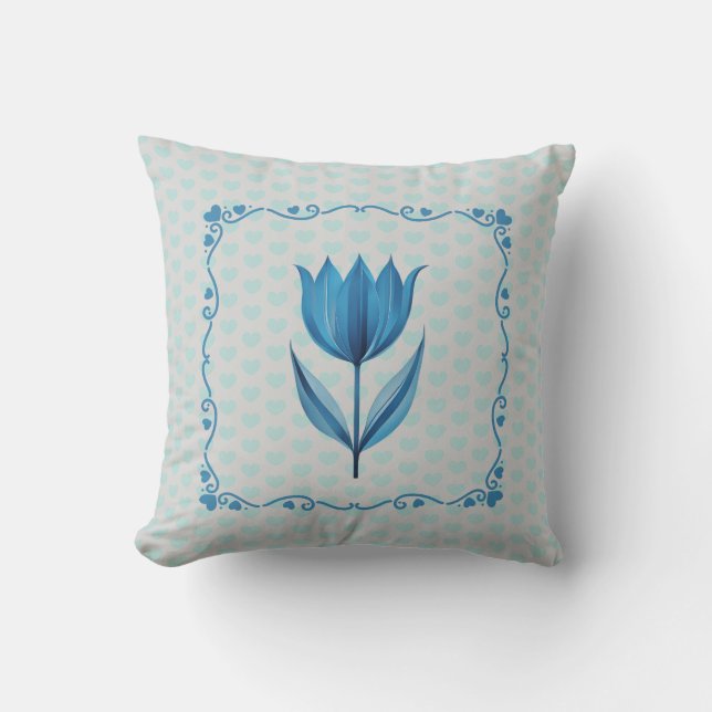 Almofada Padrão com um Tulipa Azul  (Frente)