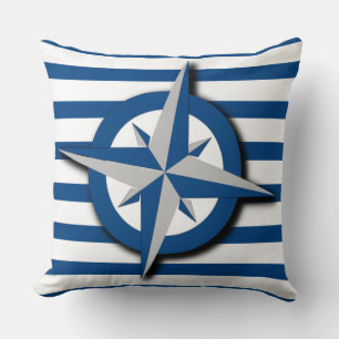 Almofada Padrão Compass e Stripes Náutico Inspirado