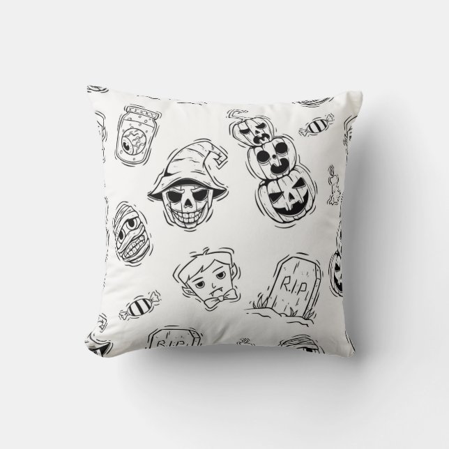 Almofada Padrão constante de ícones de halloween com desenh (Frente)