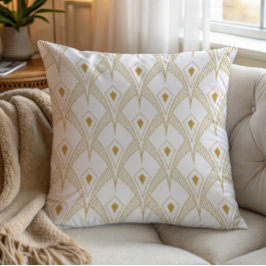 Almofada Padrão contínuo art-déco dourado e branco 3