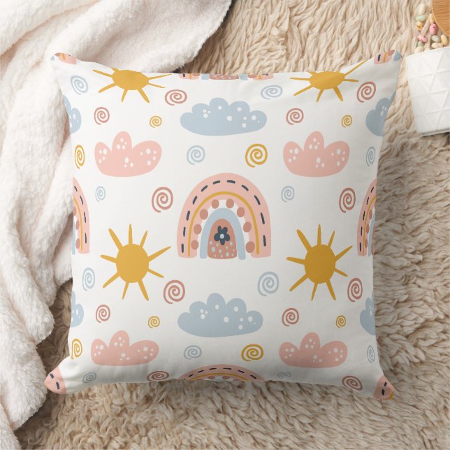Almofada Padrão contínuo caprichoso boho de arco-íris e flo (Cobertor)