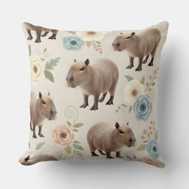 Almofada Padrão contínuo de capivara em aquarela fofa (Frente)
