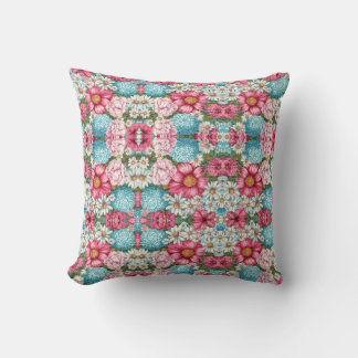 Almofada Padrão contínuo de hidrângeas rosa, azul e branco