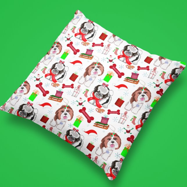 Almofada Padrão contínuo de Natal com Shih Tzu Adorável (Criador carregado)