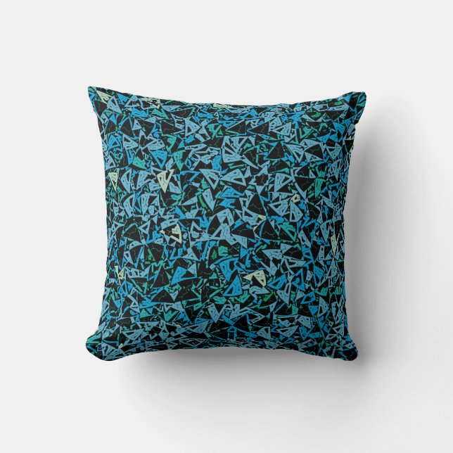 Almofada Padrão contínuo de triângulo preto verde azul (Frente)