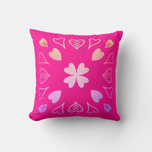 Almofada Padrão Coração Rosa Quente (Frente)
