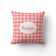 Padrão Coral Pink Clássico Gingham com Nome