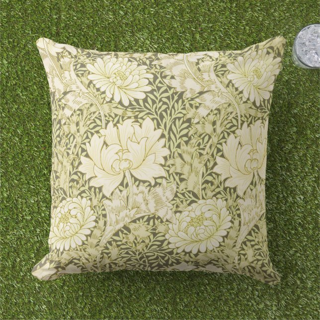 Almofada Padrão Crisântemo de William Morris Vintage (Grama)