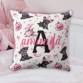 Almofada Padrão customizado de Halloween cor-de-rosa com ca