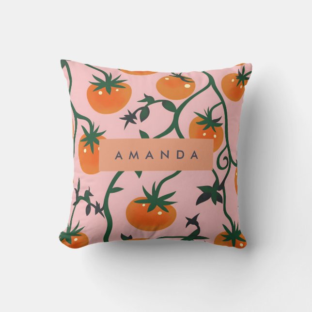 Almofada Padrão da Vinha do Tomate Retro Personalizado Mono (Frente)