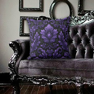 Almofada Padrão Damasco Roxo e Preto