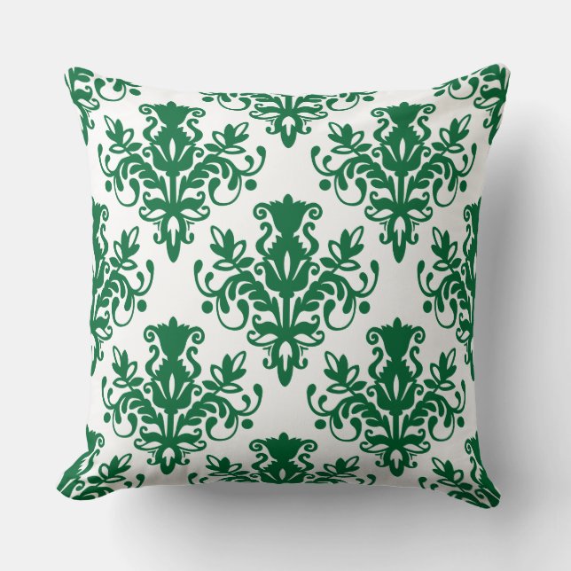 Almofada Padrão Damask 02 - Floresta Verde em Branco (Frente)