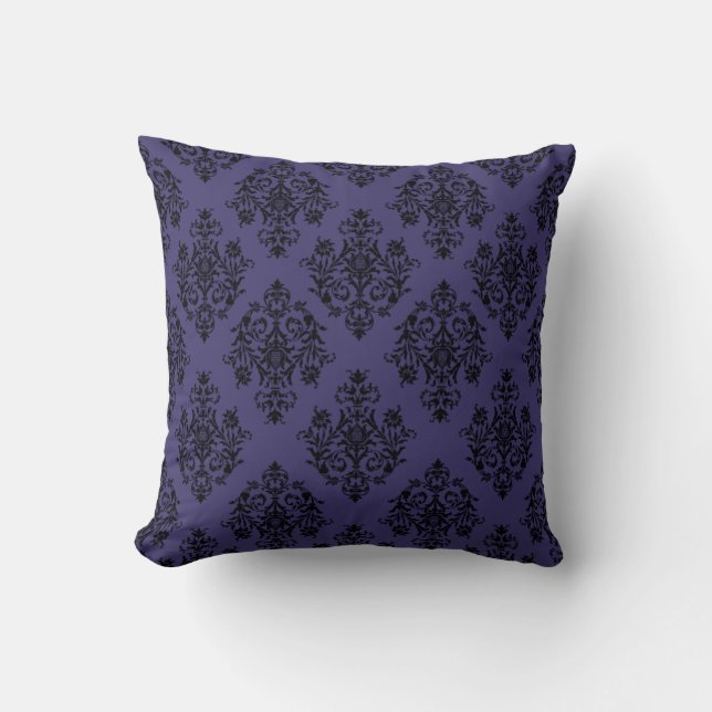 Almofada Padrão Damask em veludo azul rico (Frente)