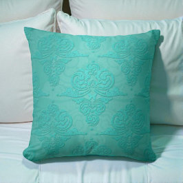 Almofada Padrão Damask Grunge Vintage Aqua Teal