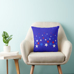 Almofada Padrão das estrelas azul, vermelha e branca