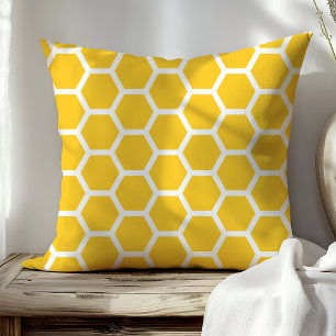 Almofada Padrão de Abelha Mel Chic Amarelo Favo de Mel