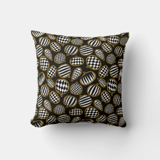 Almofada Padrão de Abóbora Preto Branco e Dourado