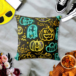 Almofada Padrão de Abóboras Morcegos Fantasmas de Halloween
