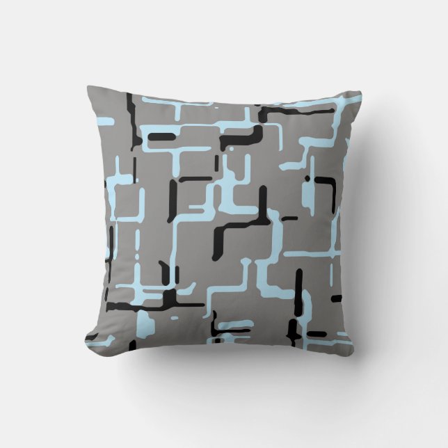 Almofada Padrão de Abstrato Cinza de  preto azul (Frente)