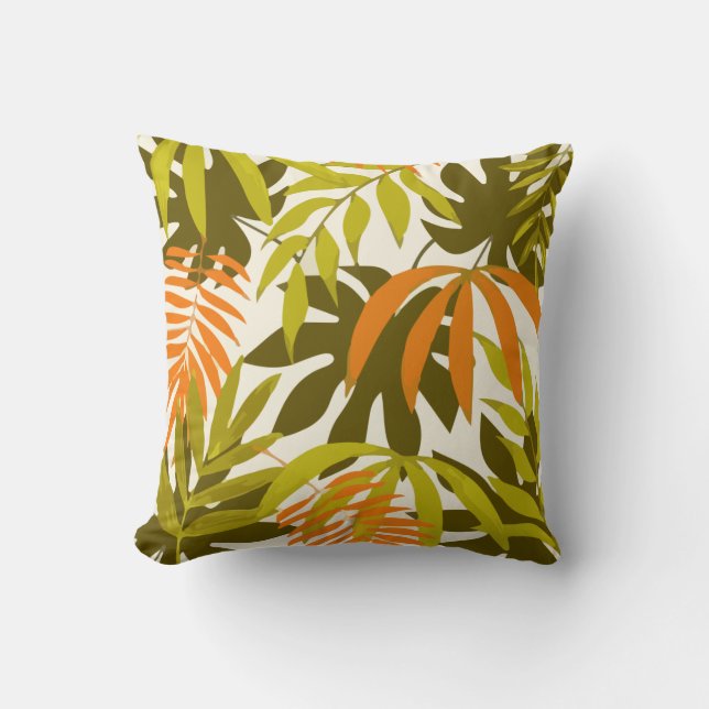Almofada Padrão de abstrato com Folhas Tropicais (Frente)