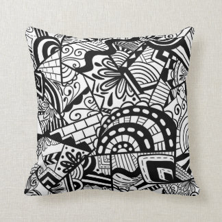 Almofada Padrão de abstrato de arte a preto e branco