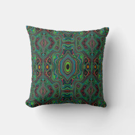 Almofada Padrão de Abstrato do Trippy Retro Black e do Verd