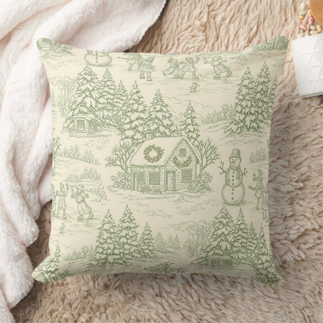 Almofada Padrão de Aldeia de Natal Vintage Verde Toile (5) (Cobertor)