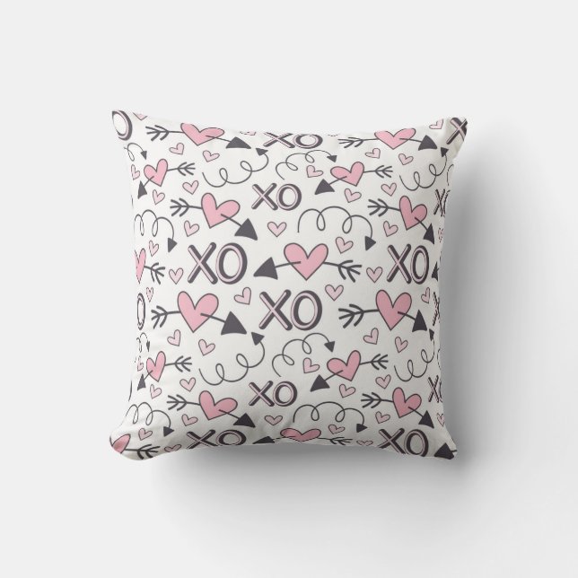 Almofada Padrão de Amor de Corações e Setas XO (Frente)