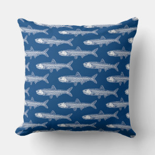 Almofada Padrão de Anchova - Branco e Azul Shibori
